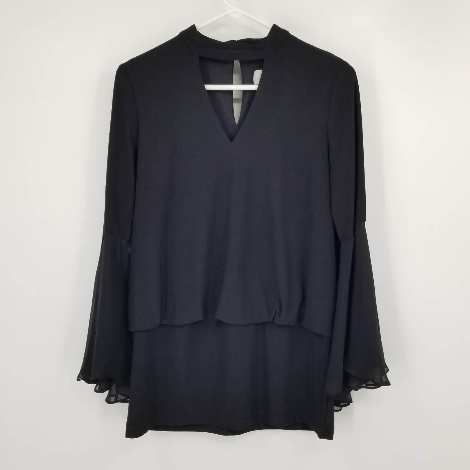 Laurie Felt Black Women’s Wide Sleeved Keyhole Cutout Shirt Size Small