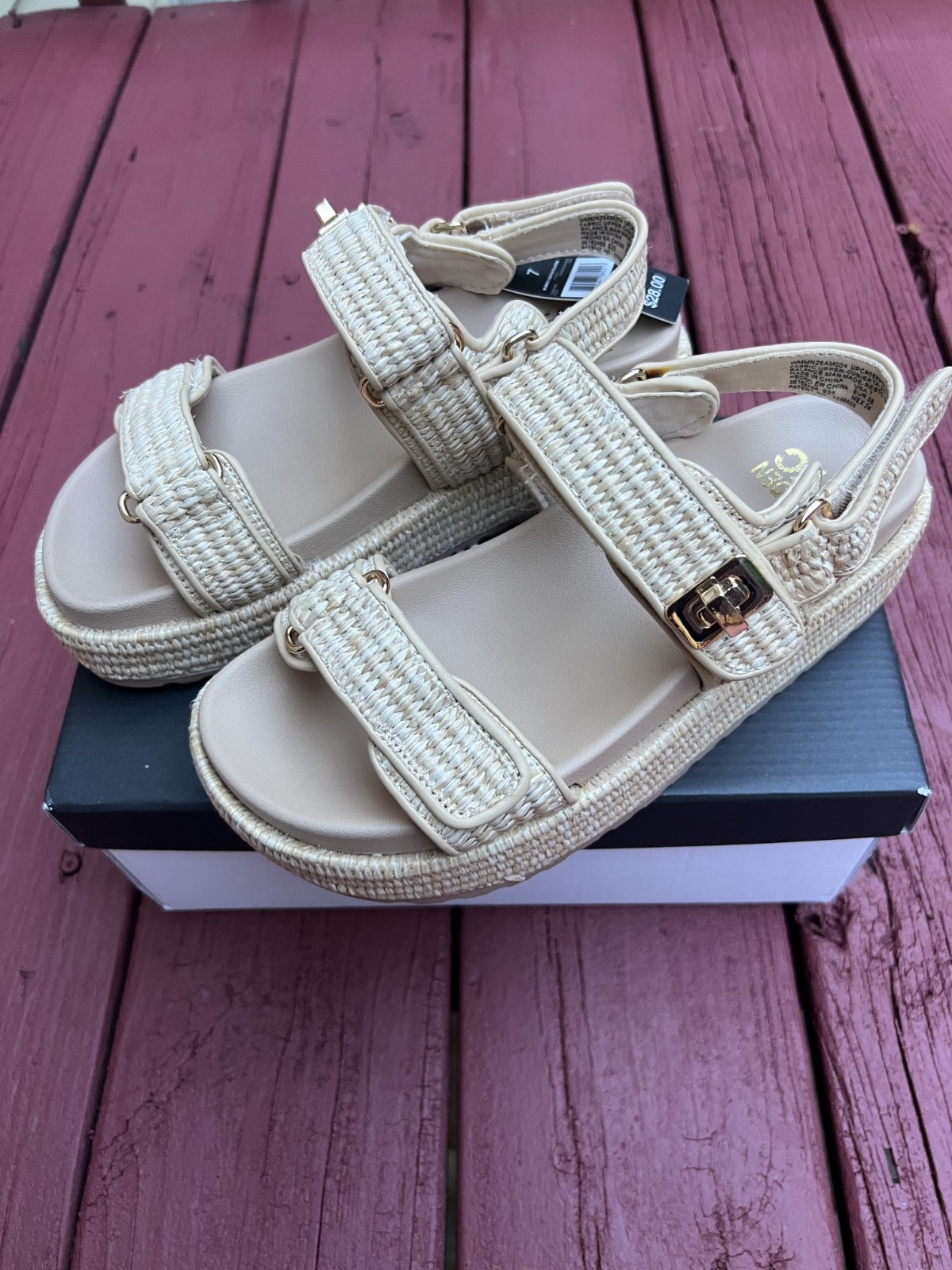 Steve Madden NYC Bigmona Platform Sandals Natural Raffia Fiber Women’s Size7 New