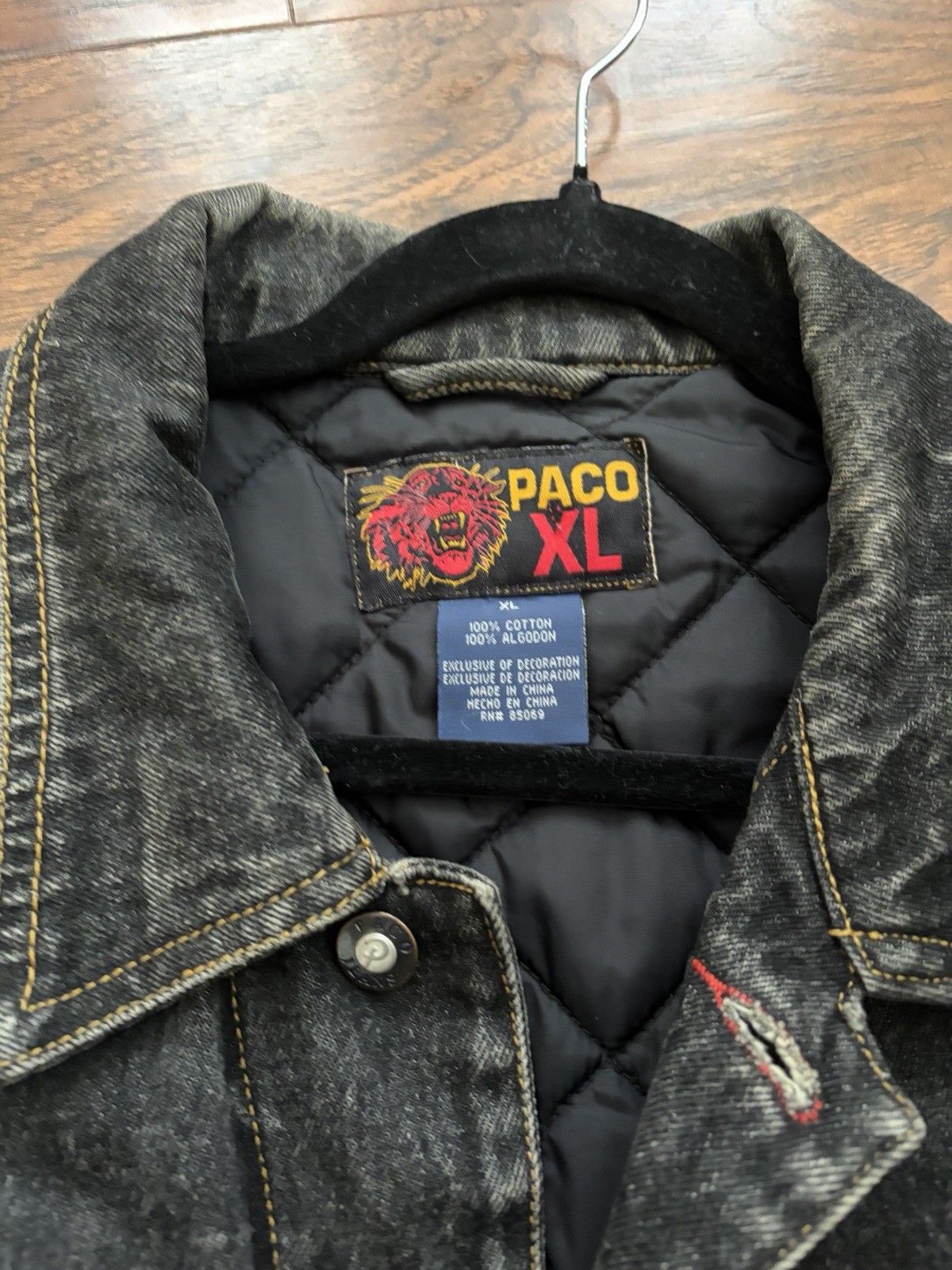 PACO Men’s Black Denim Jacket XL Embroidered Logo Lined Button Front