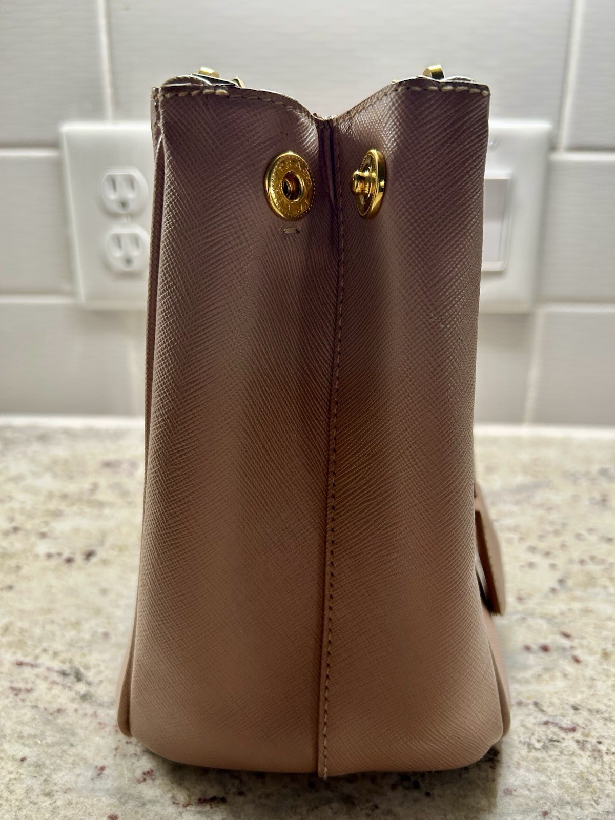 PRADA Pink Galleria Saffiano Leather Top Handle Bag w/ Adjustable Strap, Gold