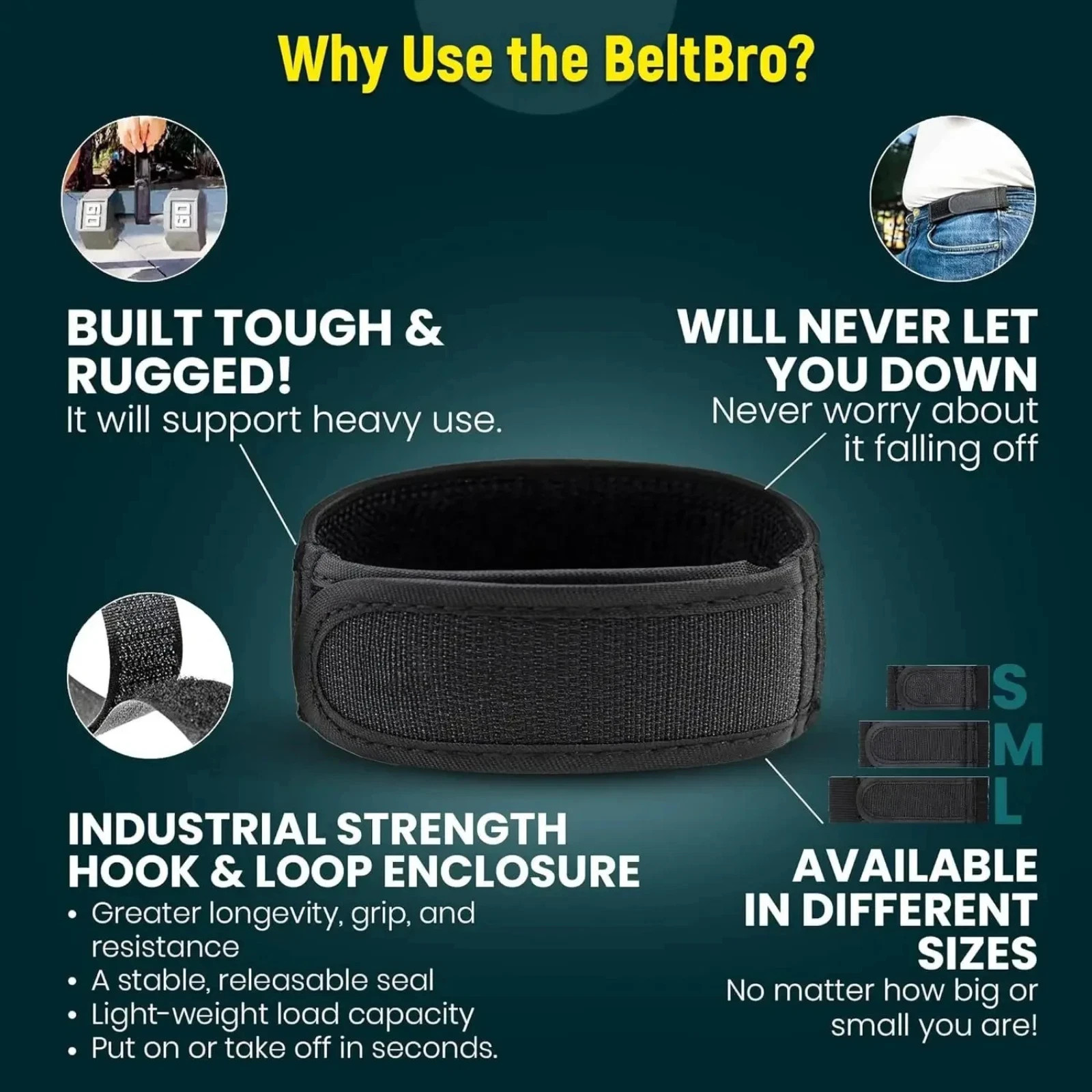 2PCS Bro Titan Black No Buckle Elastic Waist Belts 2 Pack For 1.5″ Loops Size M