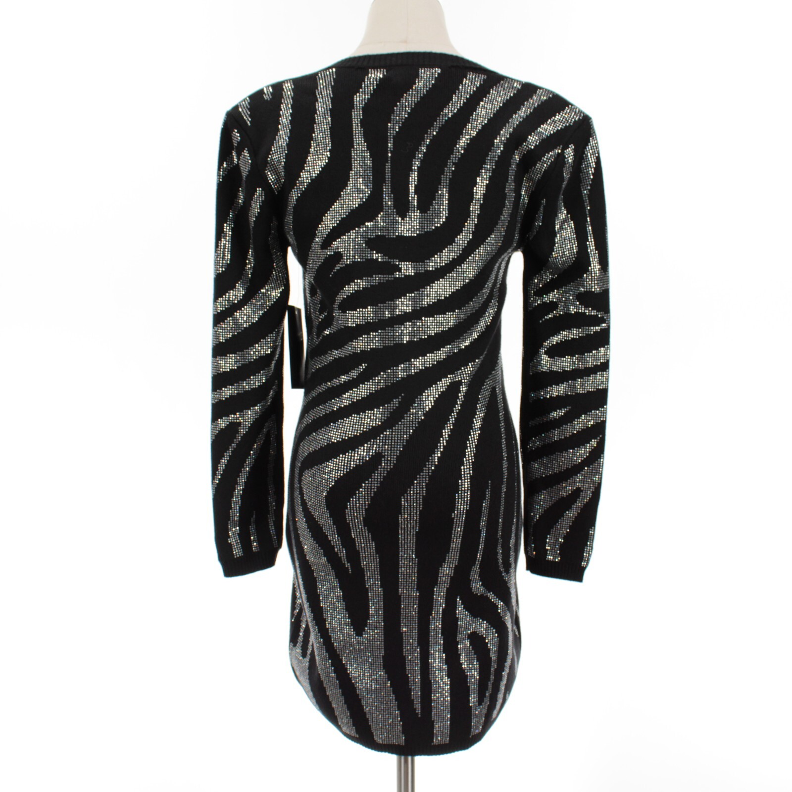 Retrofete NWD Elvira Knit Dress Size Medium Black/Silver Zebra Print w/ Crystals