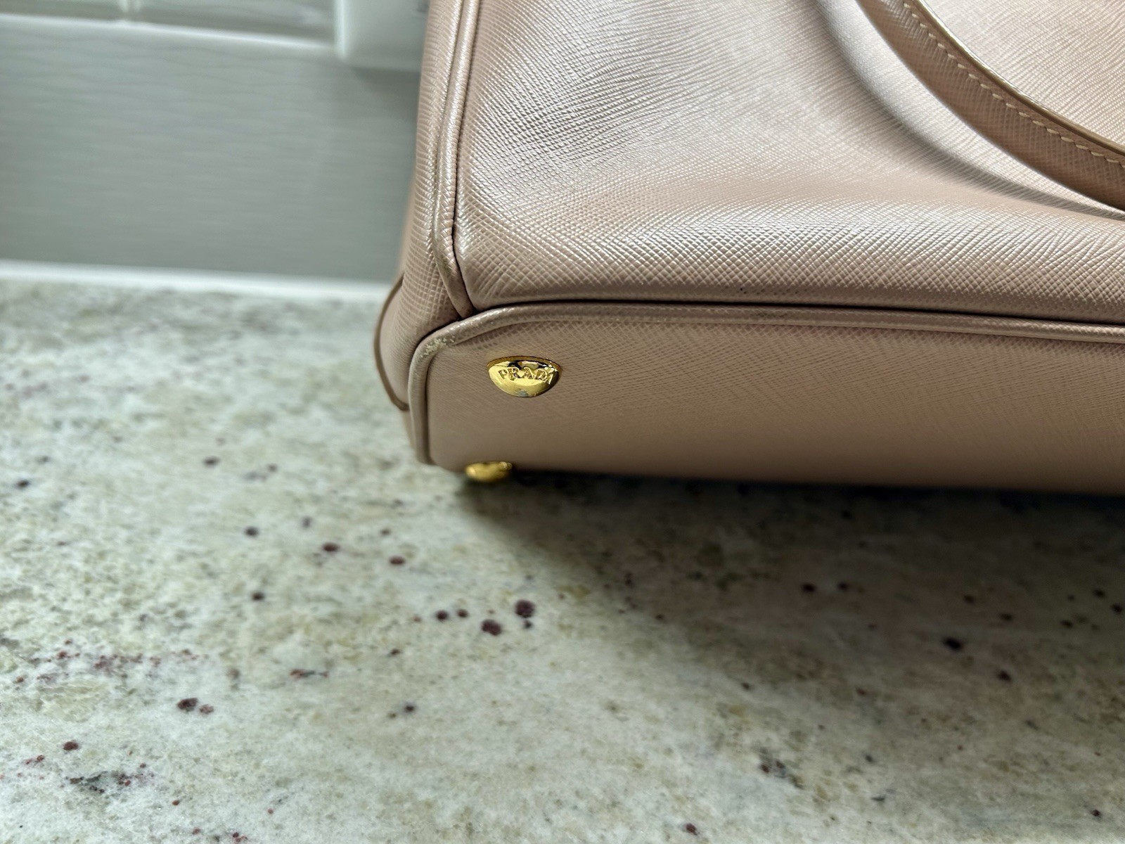 PRADA Pink Galleria Saffiano Leather Top Handle Bag w/ Adjustable Strap, Gold