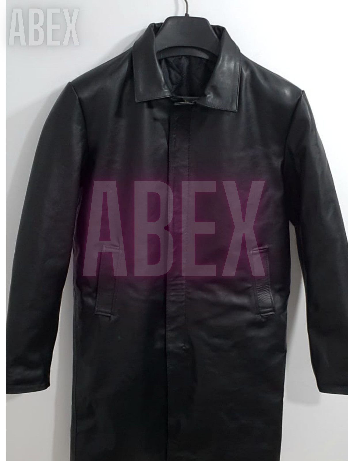 Men trench coat genuine lambskin leather long winter knee length jacket coat
