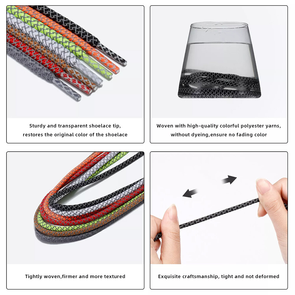 1 Pairs 4mm Thick Round 3M Reflective Shoe Laces Safety Highlight Rope