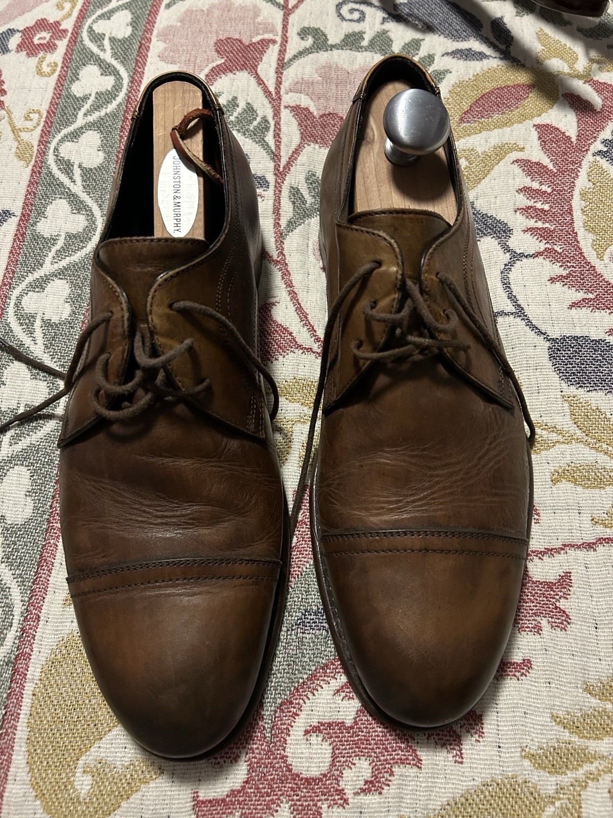 Johnston & Murphy Men’s 9.5 Brown Leather Cap Toe Lace-Up Oxford Almond Toe