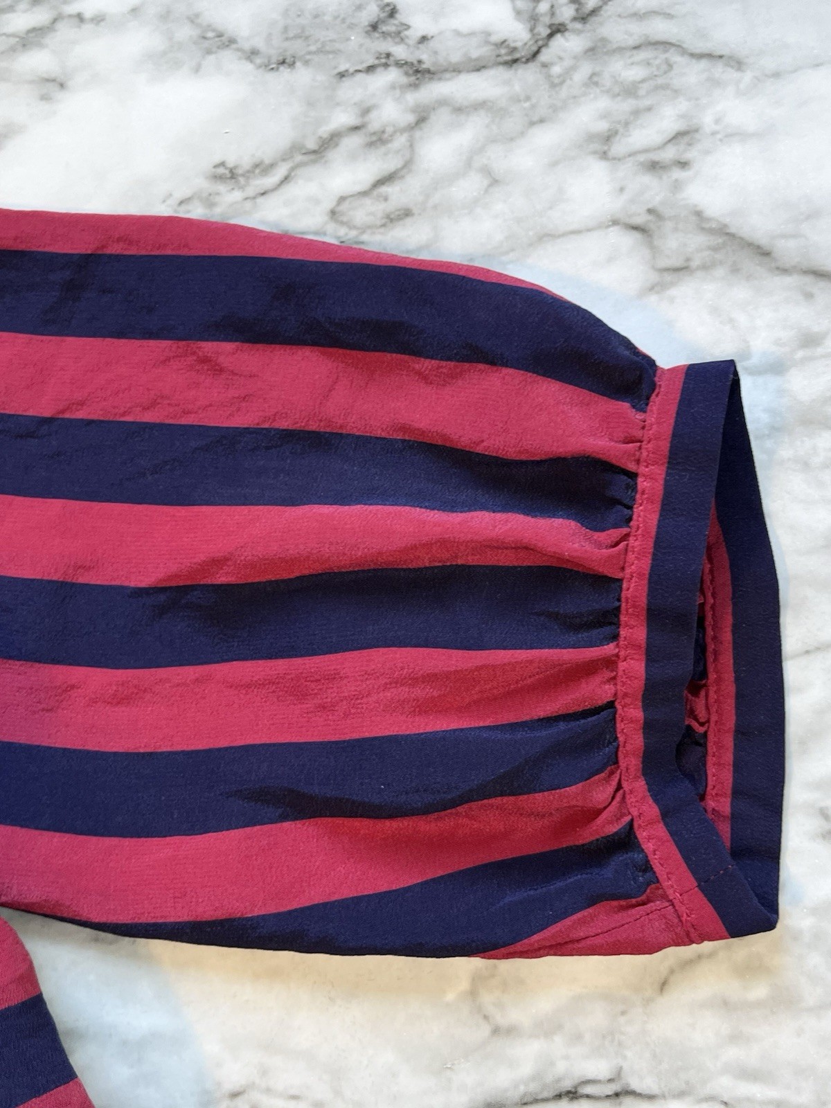 Tegan 100% Silk Dress Sz 4 Long Sleeve Nautical Red Blue Stripped Preppy Pockets