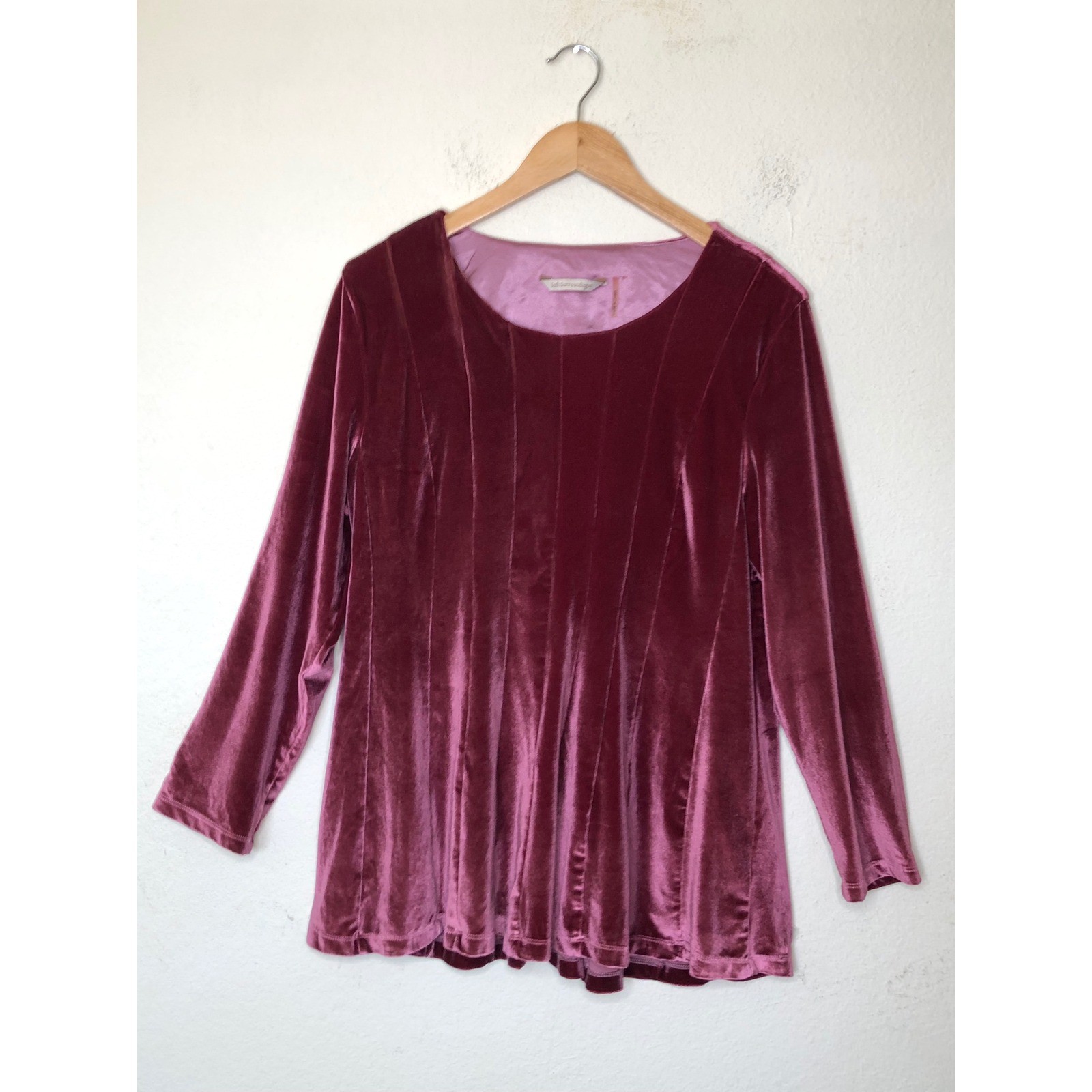 Soft Surroundings Bella Rose Large Velvet Pintuck Long Sleeve Tunic Top Romantic
