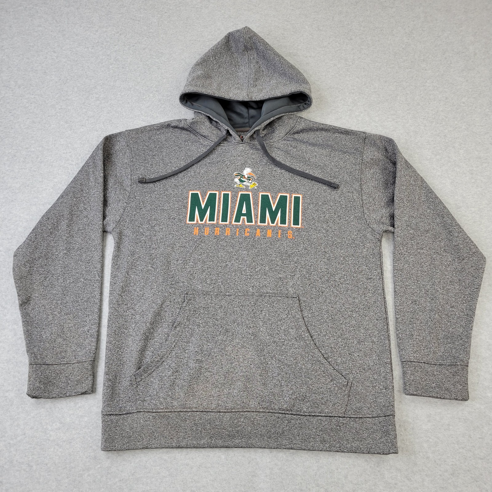 Champion Miami Hurricanes Hoodie Mens Large Gray Graphic Pullover Pockets