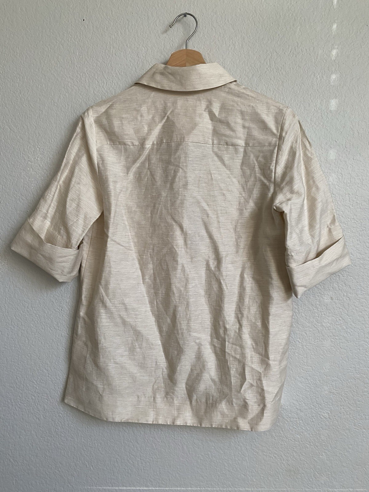 COS Boxy Linen Collared Shirt Folded Sleeves Beige Size 4 US