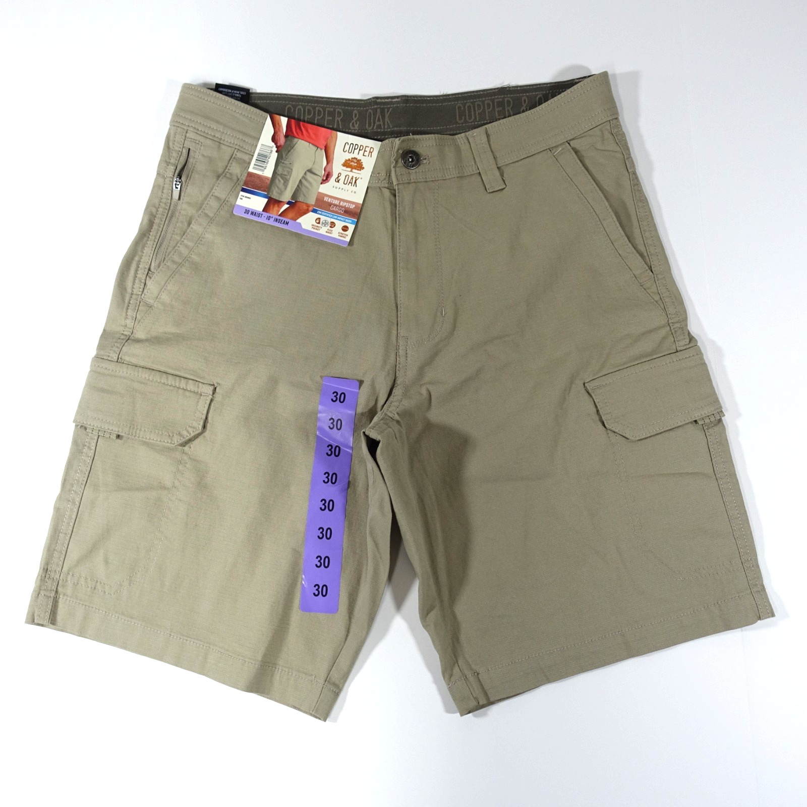 Copper and Oak Men Cargo Shorts 30 Ripstop Security Pocket Flex Stretch 2 Pair