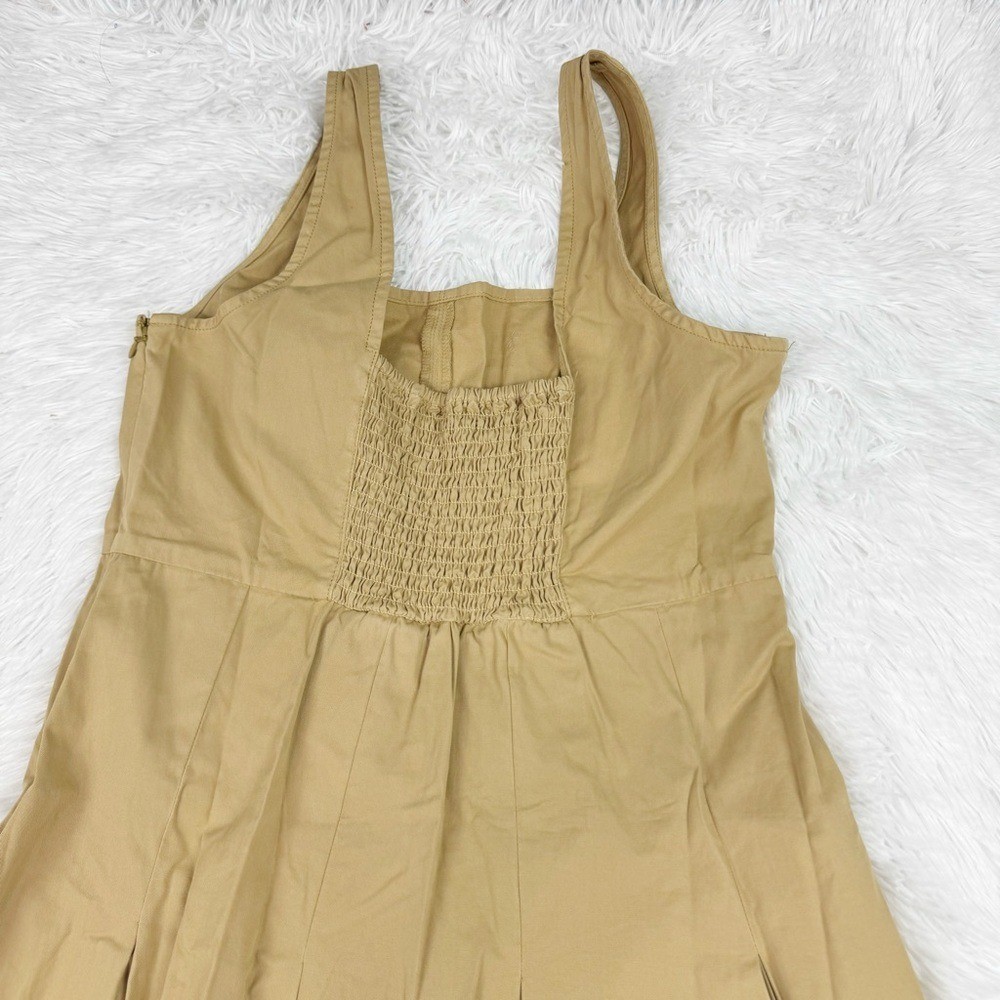J Crew size 8 sleeveless square neck Pleated A-line chino dress in honey brown