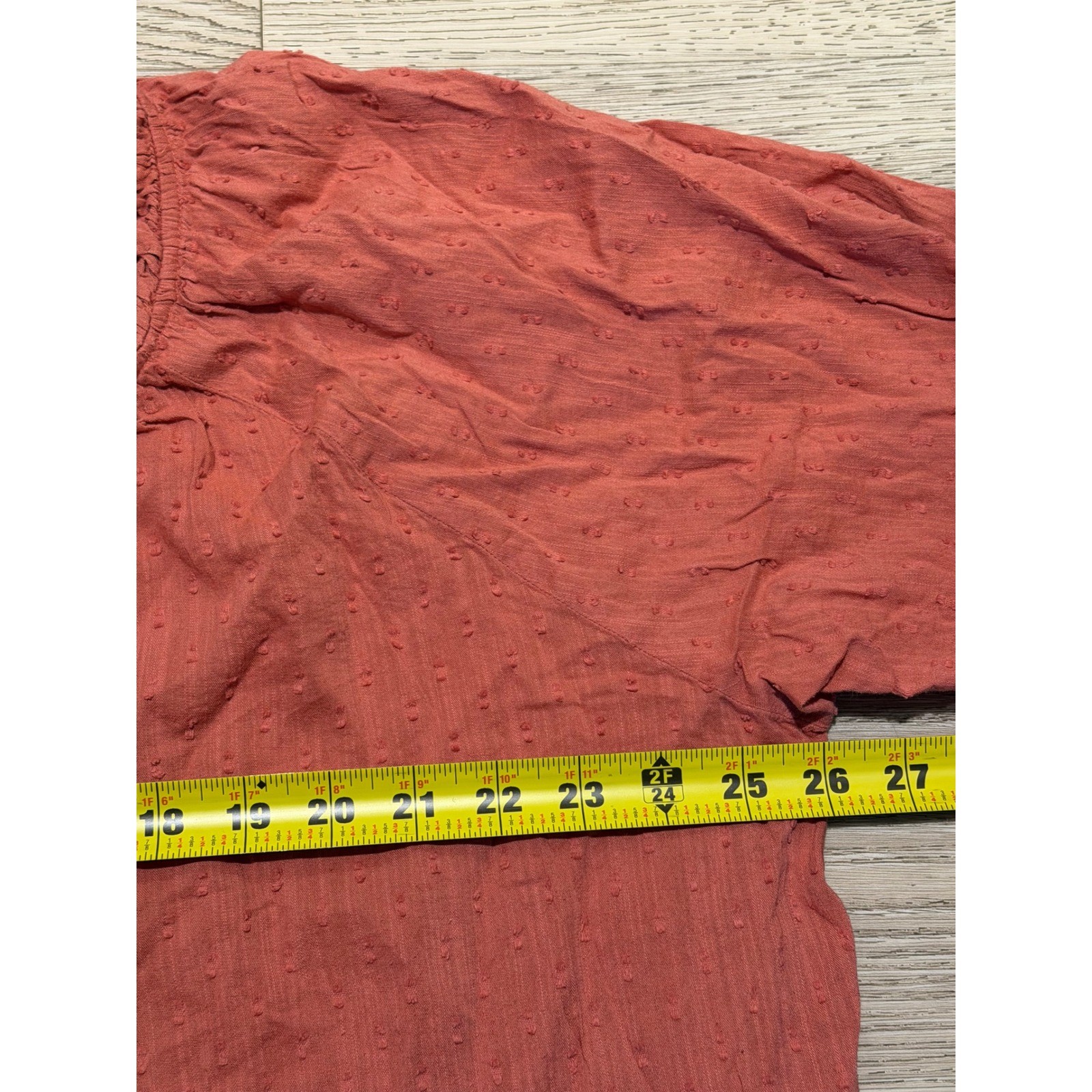 Old Navy Terracotta Rust Clip Dot Ruffle V-Neck Blouse Top 2X Short Sleeve