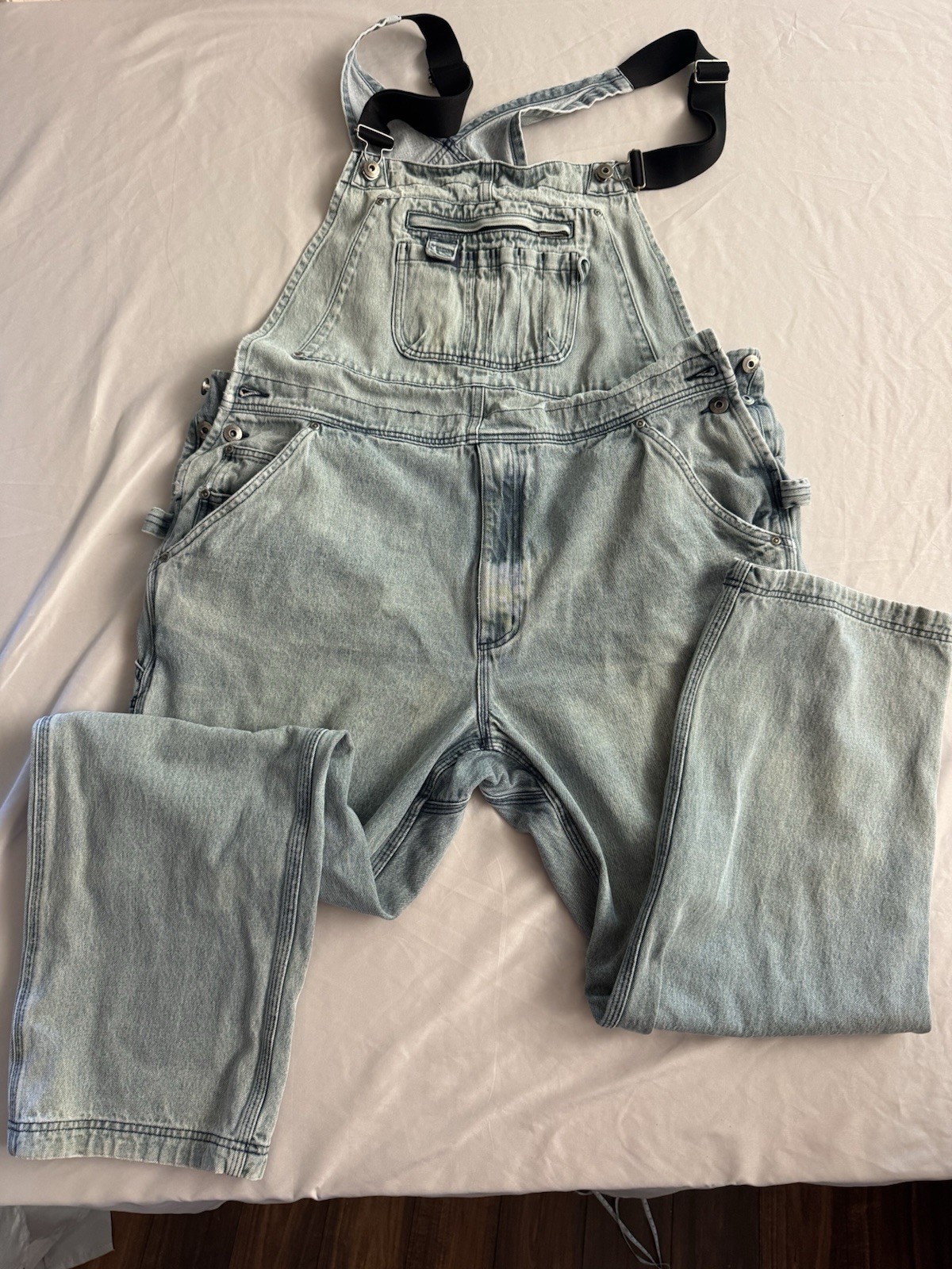 Duluth Trading Co Men’s Blue Denim Cotton Bib Overalls 42×32 Construction