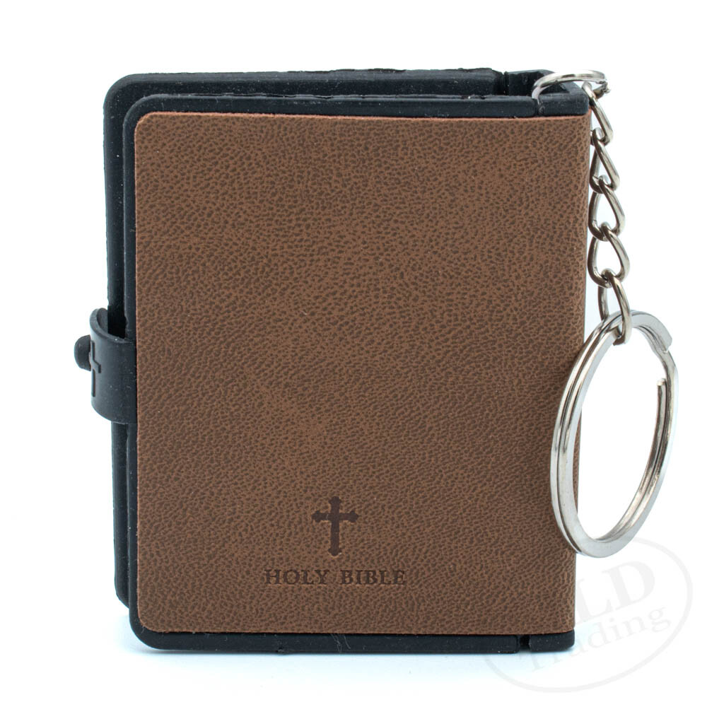 Leather Mini Bible Keychain 2.5×2″ Real Readable Text 4 Color Options w/ Keyring