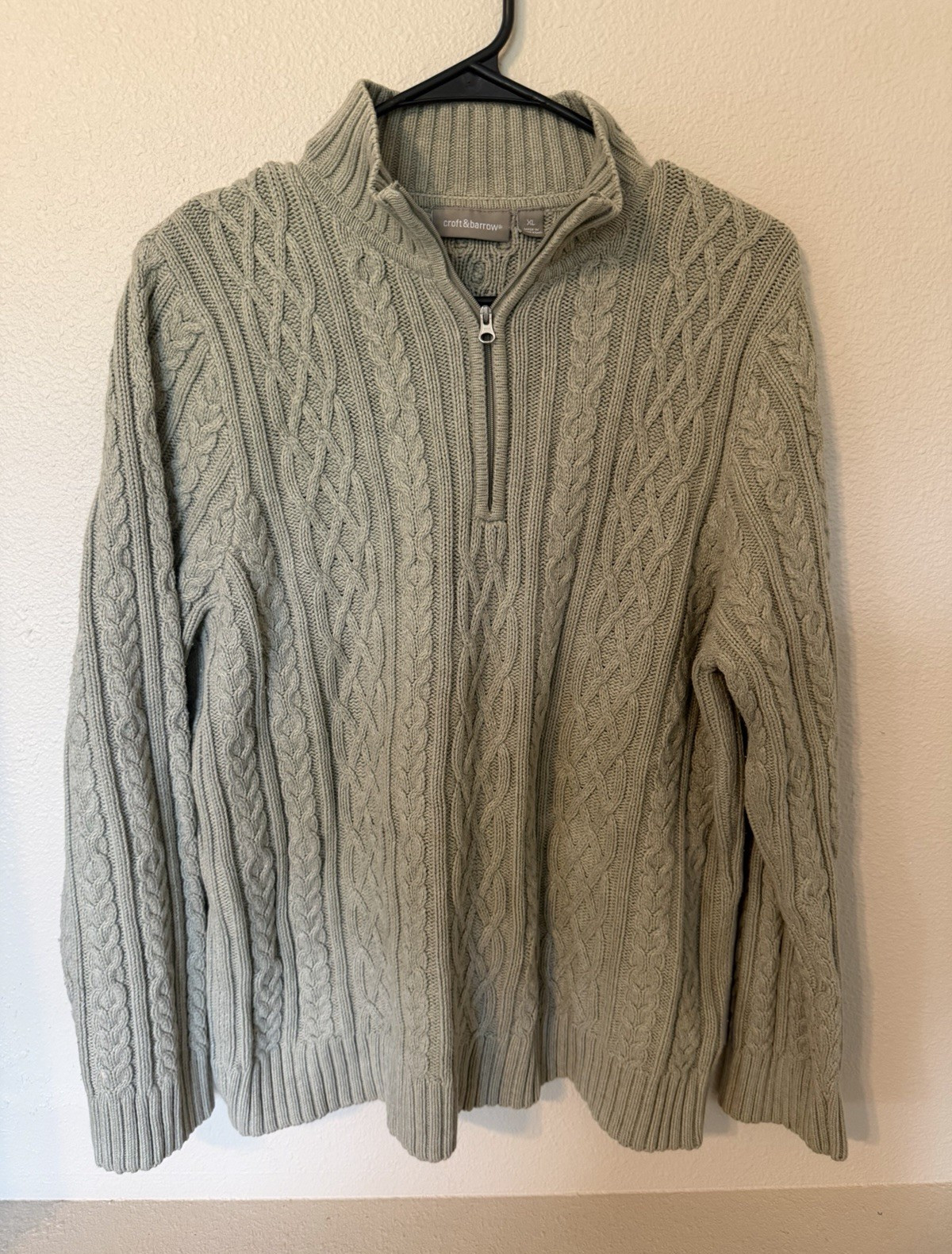 Croft & Barrow Men’s Green Cable-Knit 1/4 Zip Mock Neck Sweater XL