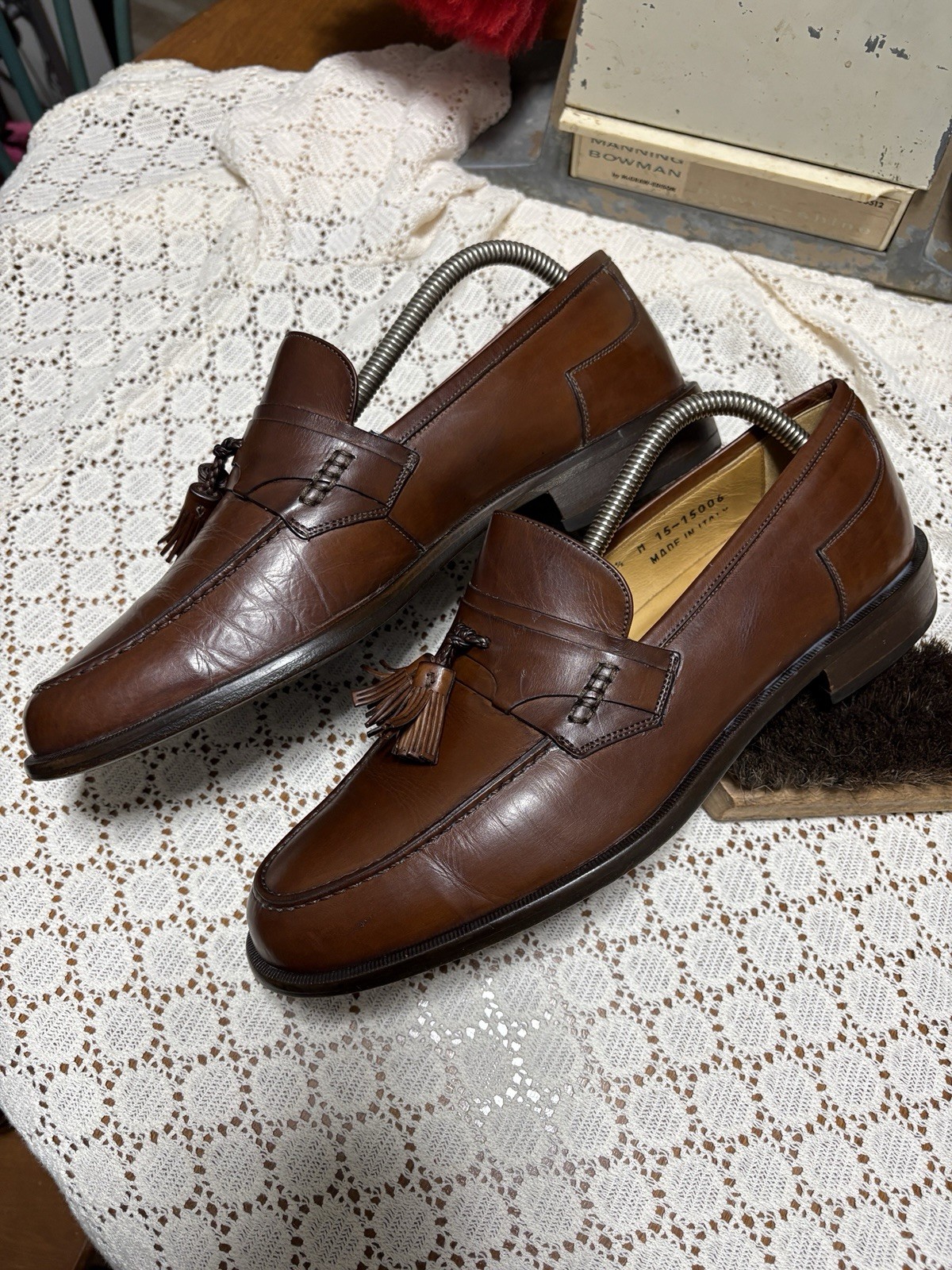 Johnston & Murphy Made in Italy Brown Tassel Loafer Mens Dress Shoes 8.5 M