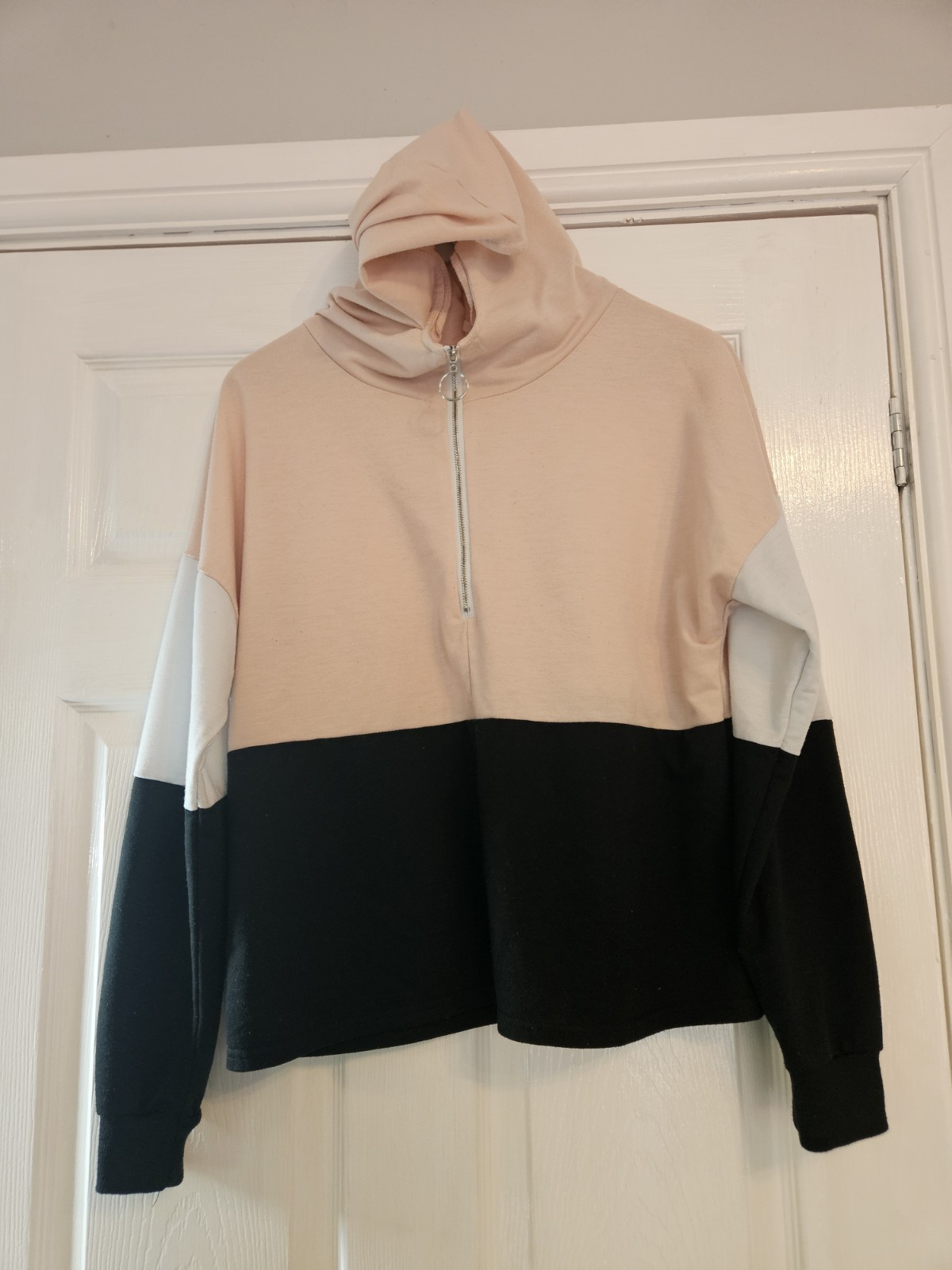 Lightweight summer colour block 1/4 zip hoody pink white black size medium