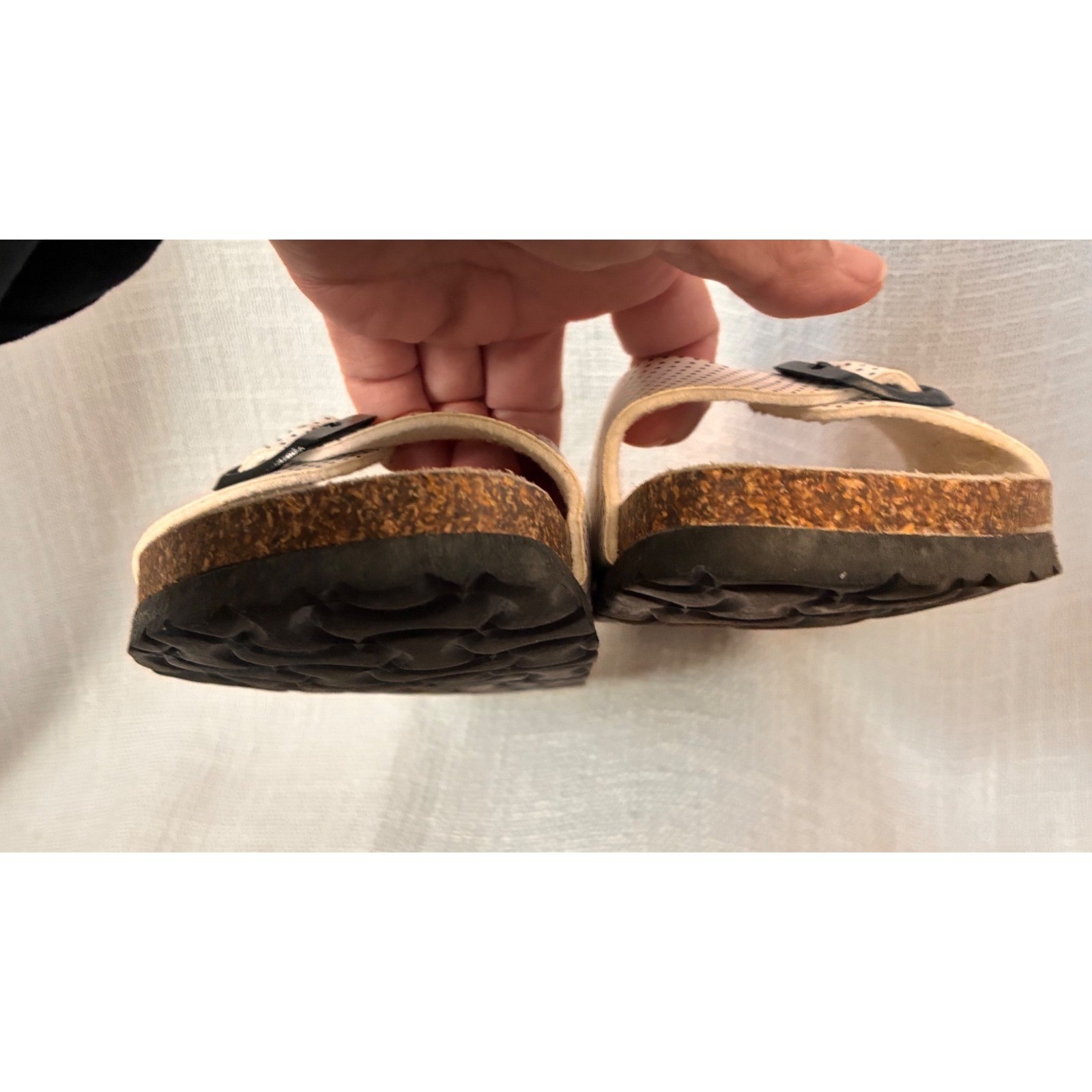 Goldstar Polka Dot Cork Slide Sandals Cream Black Buckle Italy Mens Womens 37