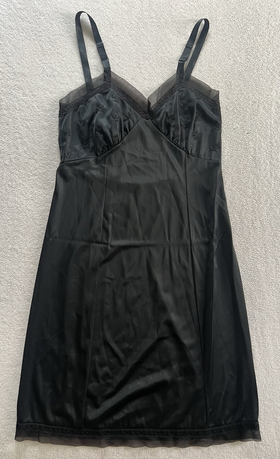 Philmaid Women’s Black Satin Nylon Full Slip Lace Trim Adjustable Straps 36 S/XS