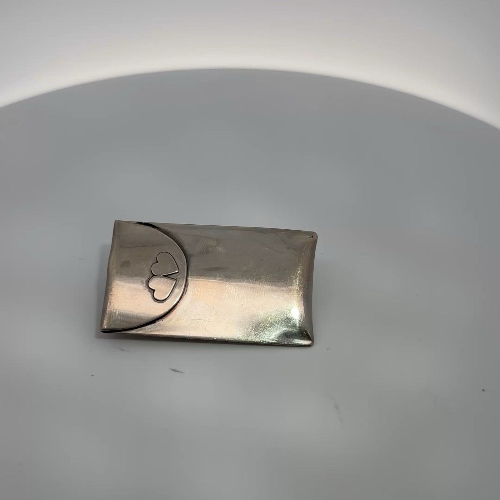 Vintage Silver Tone Money Clip Double Heart Design 1.5” 9 Grams