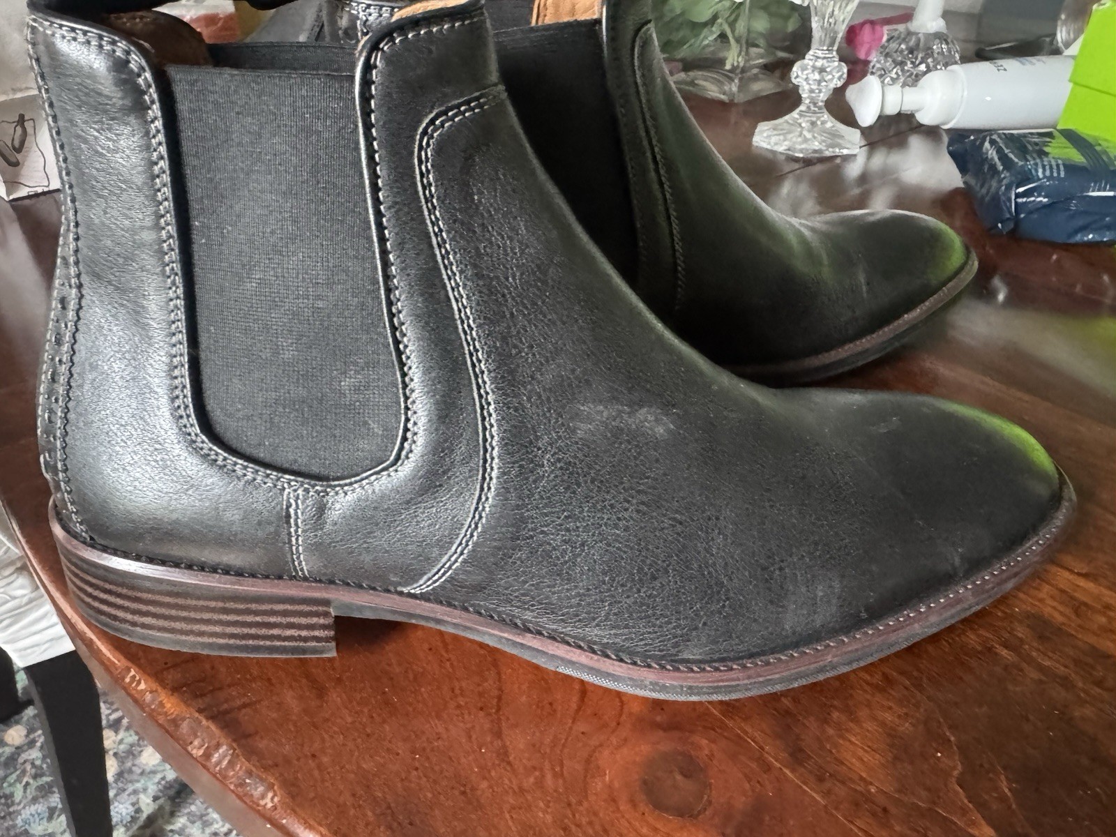 New Johnston & Murphy 15-1481 Mens Black Leather Pull On Chelsea Boots size 9