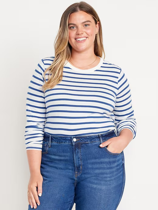 NWT Old Navy EveryWear Long-Sleeve T-Shirt Tee Shirt Blue Stripe Women M L
