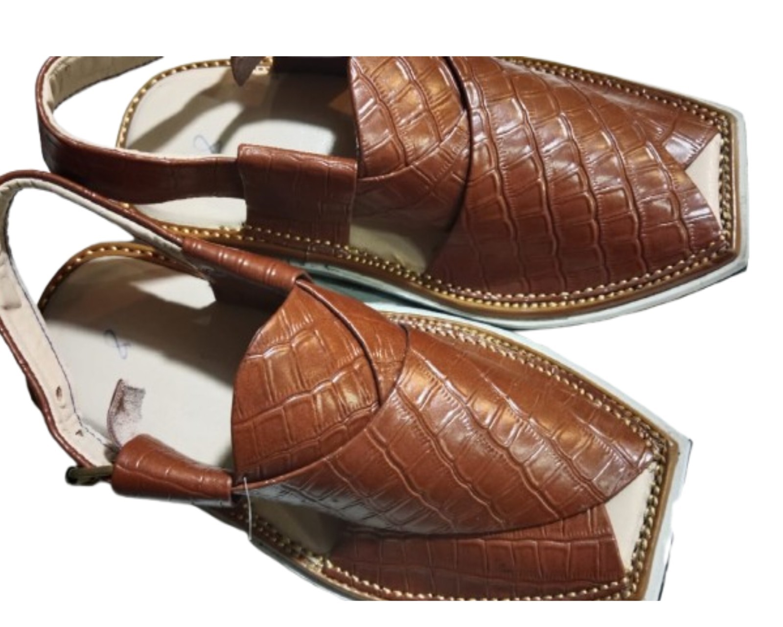 Mens Handmade Peshawari Chappal Crocodile Brown UK 7 8 9 10 11 12