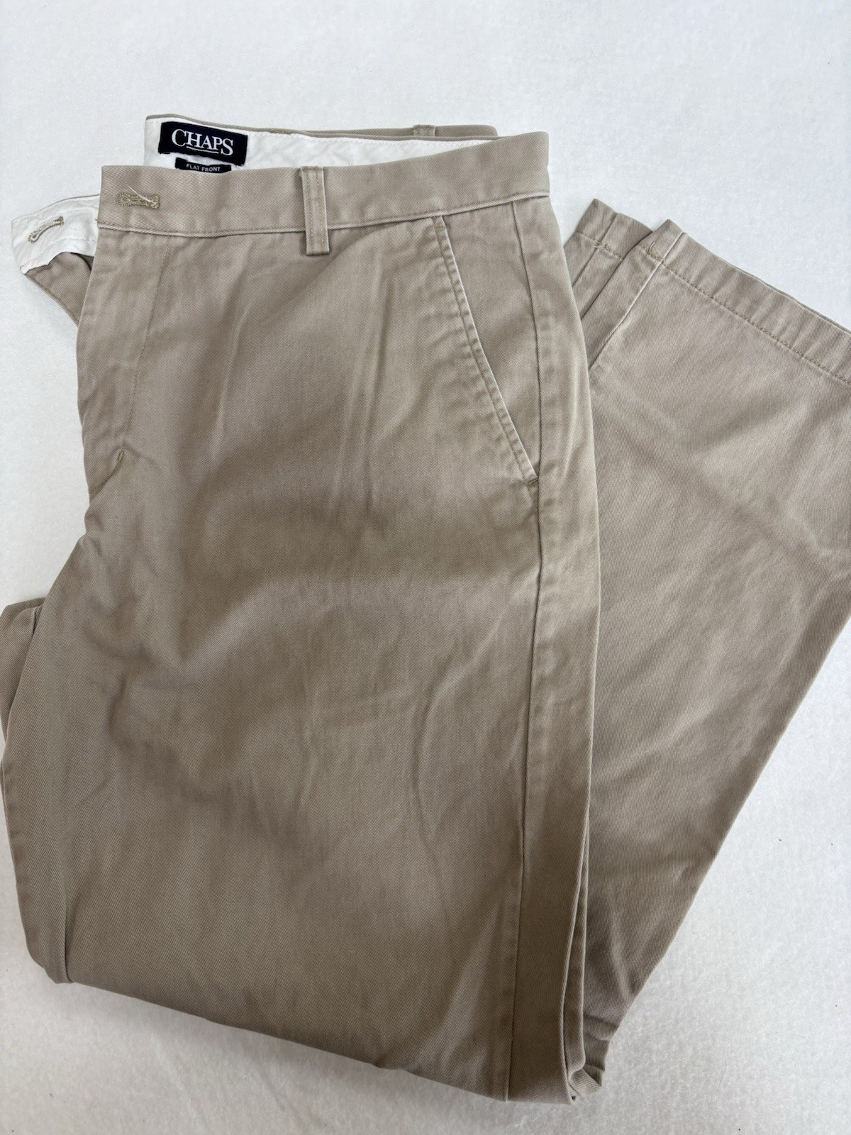 Chaps Men’s Beige Twill Chino Pants Classic Fit Straight Leg 36×32 Flat Front