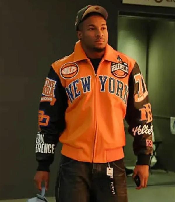 Knicks Leather Jacket Blue Orange Black Vintage Varsity Bomber Streetwear Style