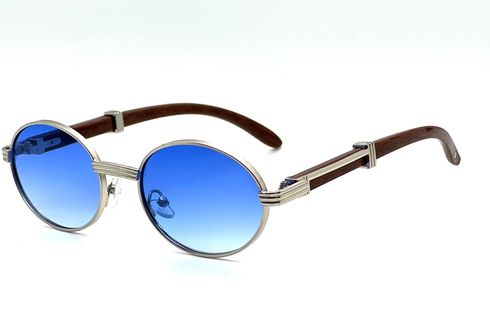 Mens Hip Hop 18k Gold Frame Oval Shape Clear Lens Wood Grain Retro Eye Glasses