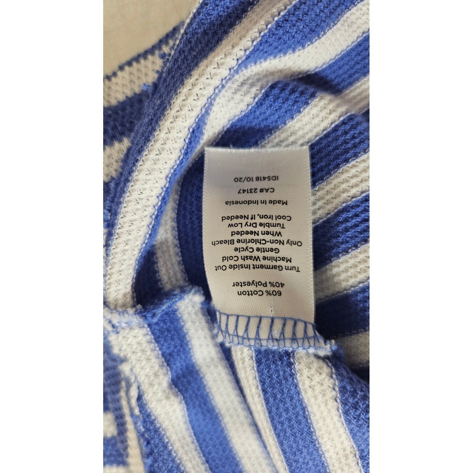 T by Talbots Blue White Striped Waffle Knit Top Keyhole Back Womens Large