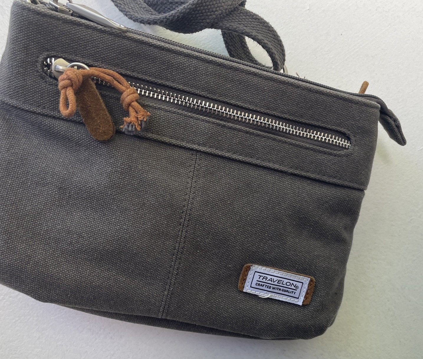 Travelon Anti-Theft Heritage Women’s Crossbody Bag Purse Gray Canvas RFIDw/light