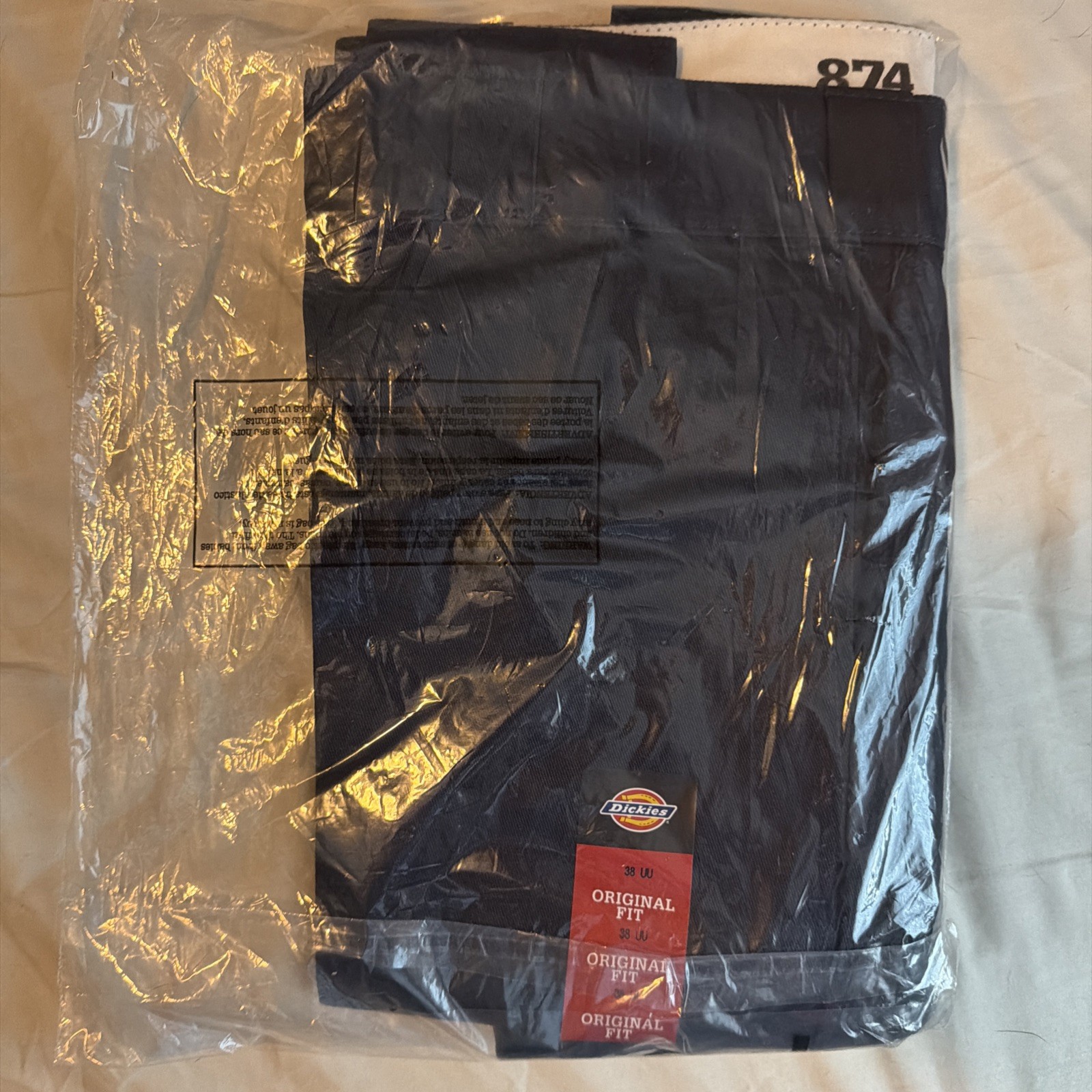 Dickies Dark Black Original Fit Workwear Pants Size 38 874DN Unhemmed