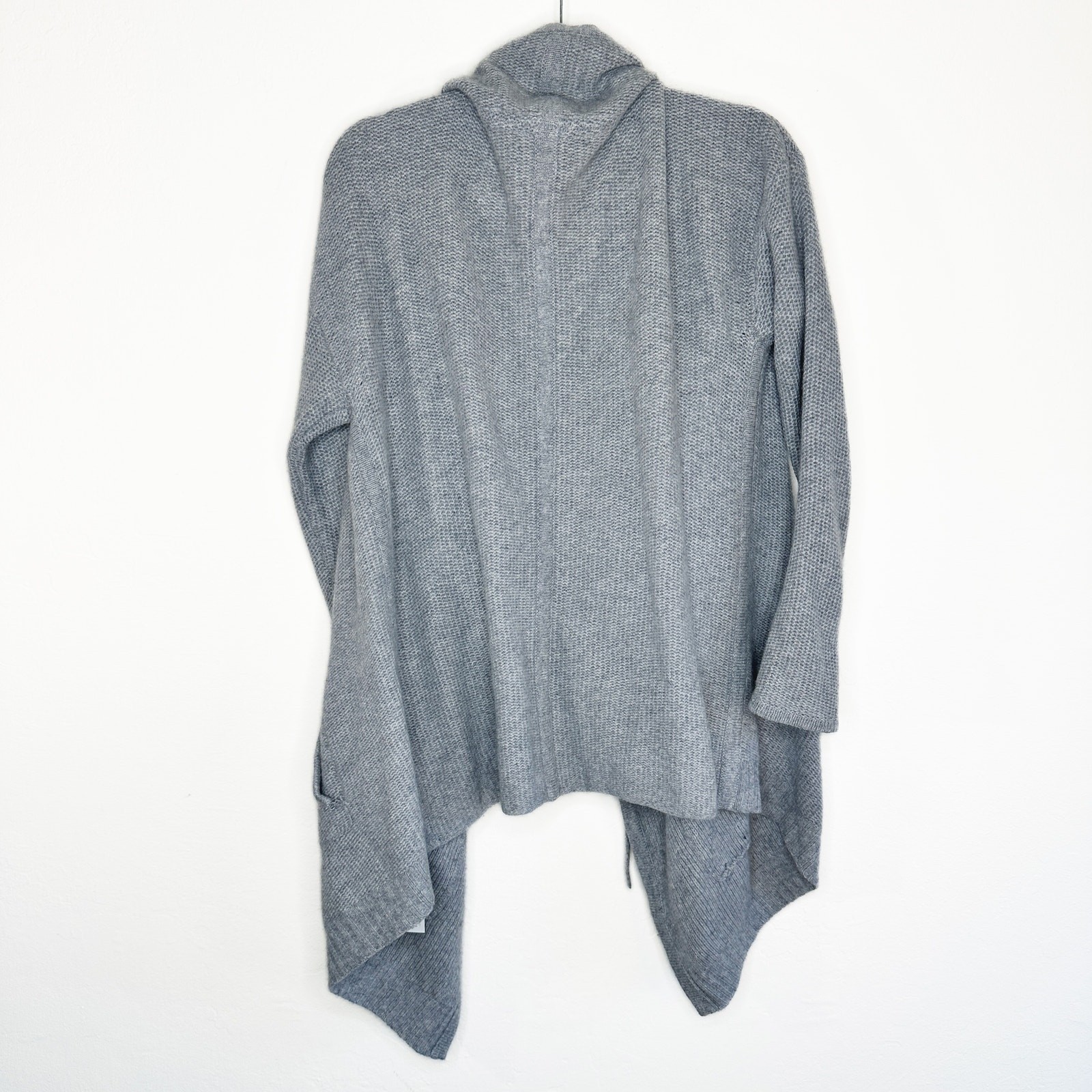 360 Cashmere Grey Draped Wrap Tie Front Moto Waterfall Cardigan Sweater Small