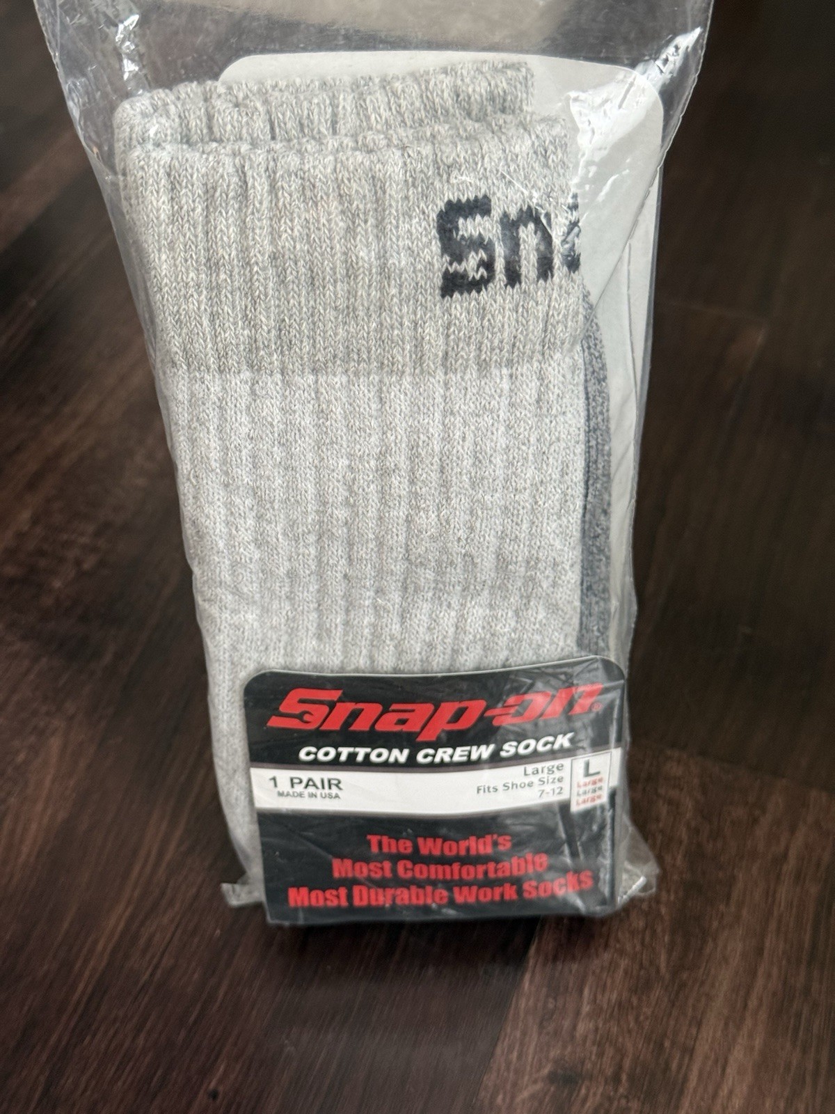 Snap-on Crew Socks Gray Made In The USA Cotton L Size Large 7-12 Grey Tools NEW