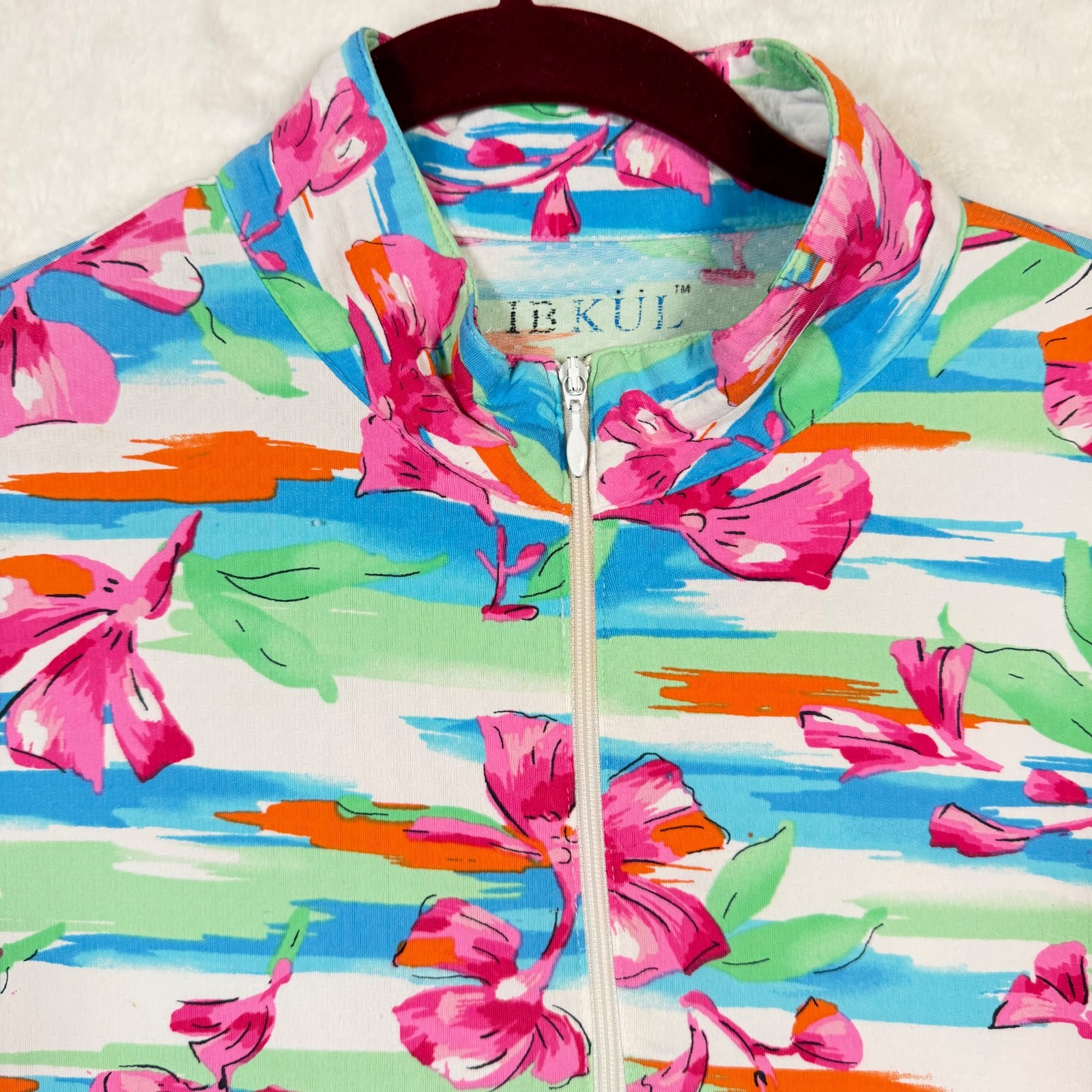 IBKUL Women’s M Floral 1/4 Zip Long Sleeve UPF Golf Pullover Pink Blue Top