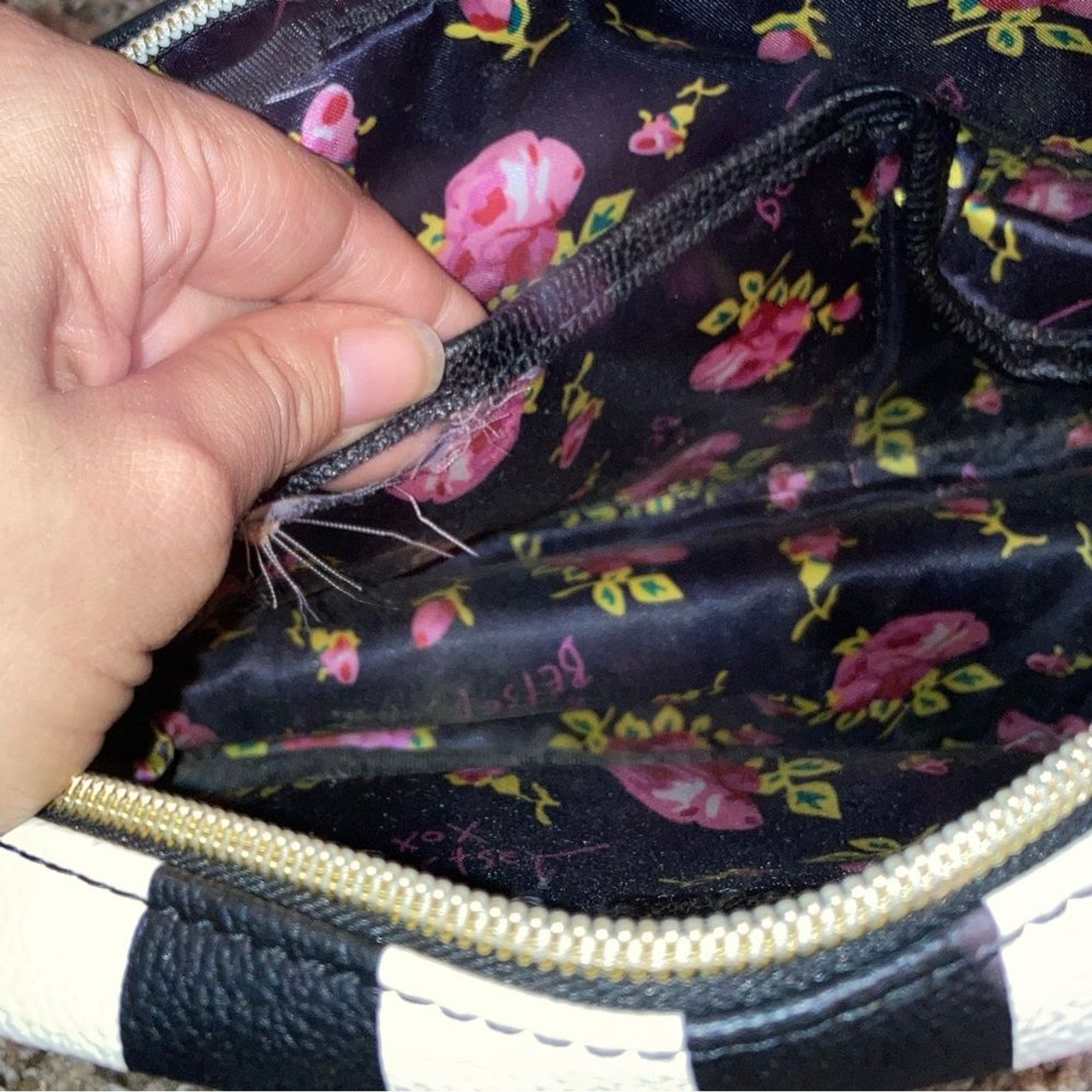 Betsey Johnson quilted striped sequin bow bag