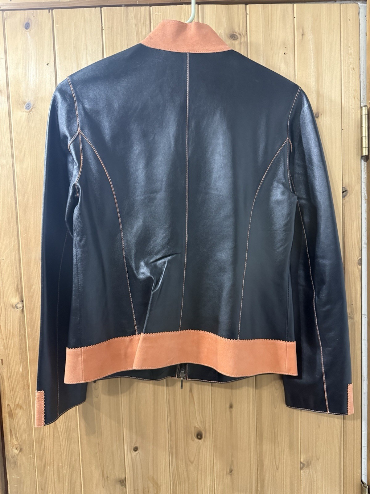 Nicola Berti Women’s Leather Blazer Jacket Size Small Black & Salmon Pink