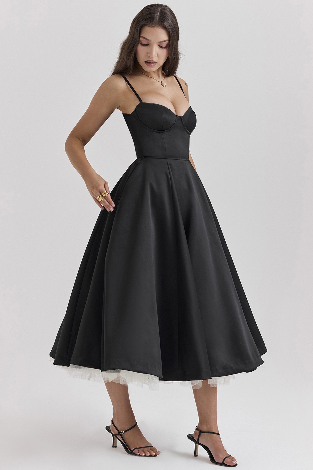 Women Floral Tulle Maxi Dress Spaghetti Strap High Waist Party Gown Summer
