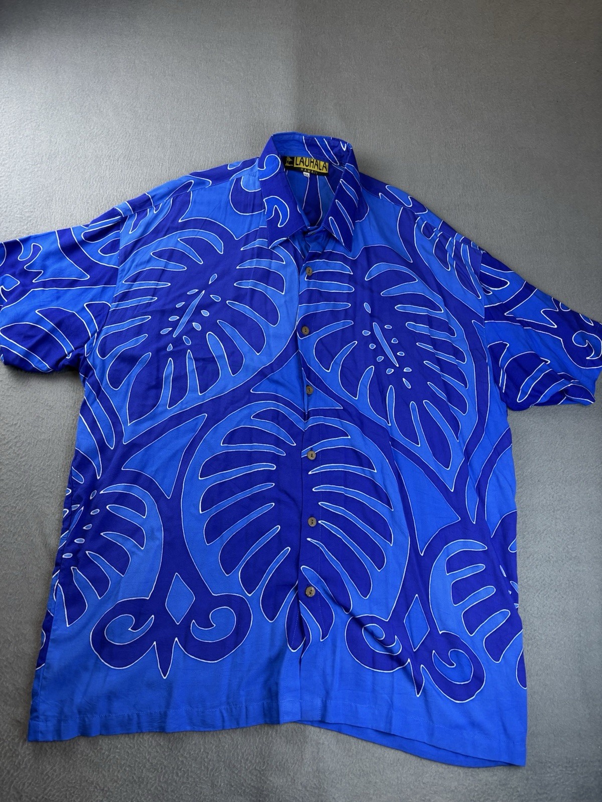 Vtg Lauhala 100% Rayon Blue Hawaiian Shirt Size XXL 2XL USA Hawaii Made