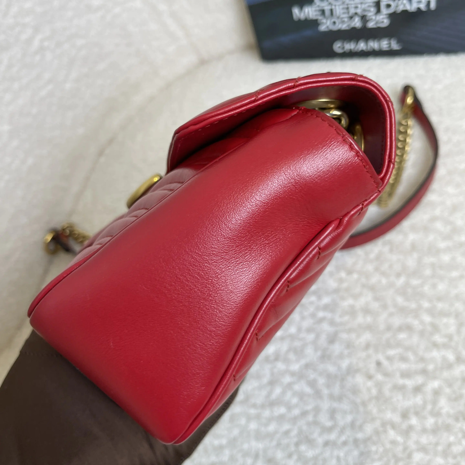 Gucci GG Marmont Red Leather Shoulder Bag Gold Hardware