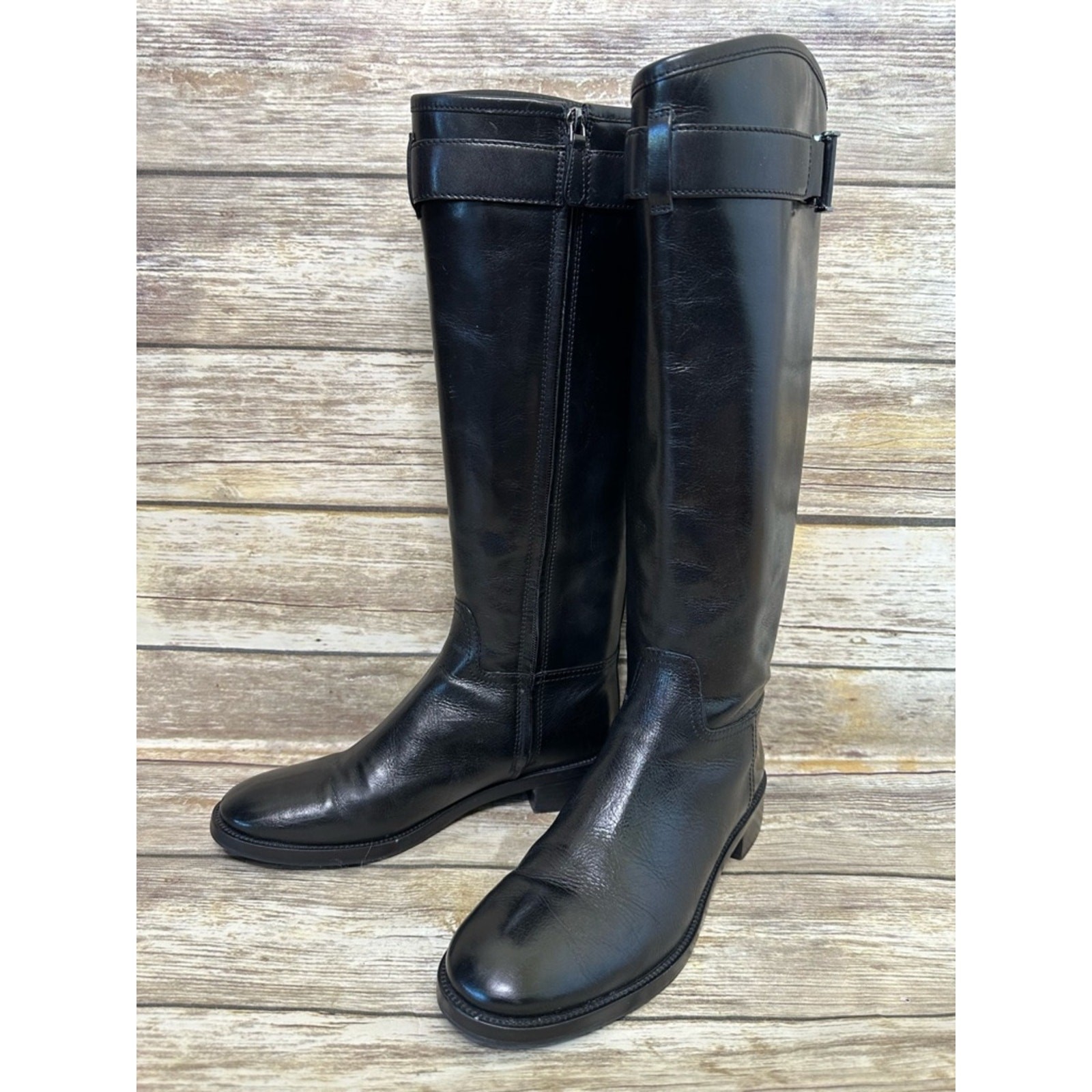 Tory Burch ‘Grace’ Boot Black Leather Size 9.5 riding twist lock