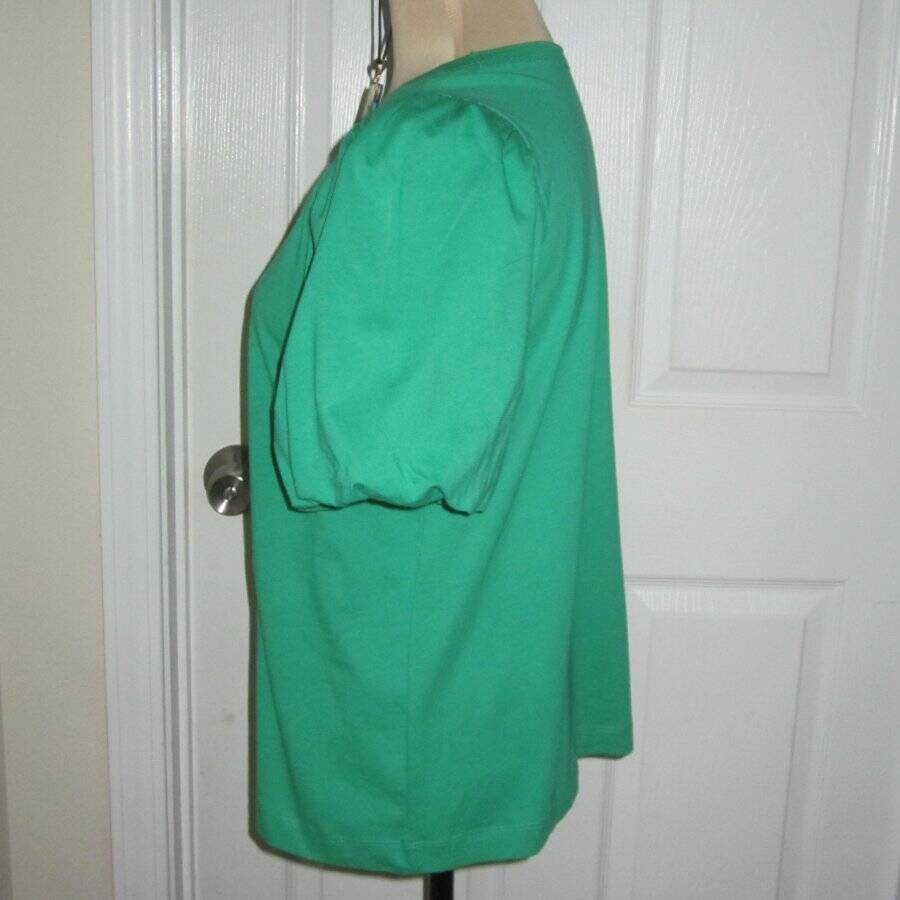 LOFT Puff Sleeve Green Cotton Top Size Med New With Tags Short Sleeve Blouse