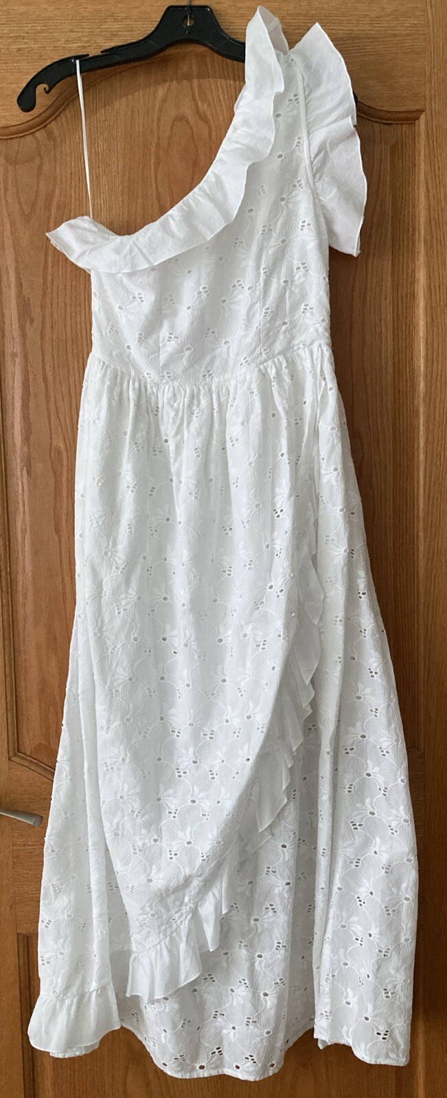 BATSHEVA Jude Maxi Dress Size 4 One Shoulder Ruffle In White Broderie Anglaise