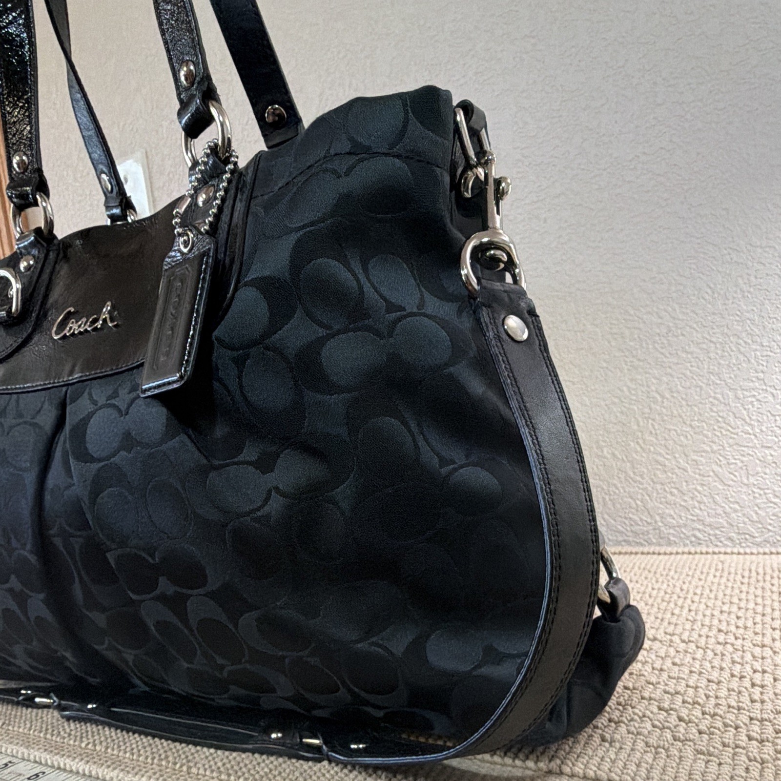 Coach Black Logo Satchel Top Handle Detachable Crossbody Zip Snap Inner Pockets