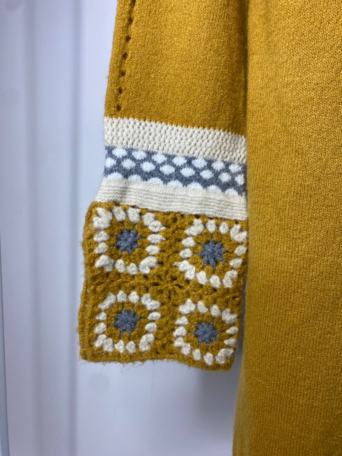 Lulus Women’s XS It’s Groovy Mustard Yellow Multi Knit Turtleneck Sweater Dress