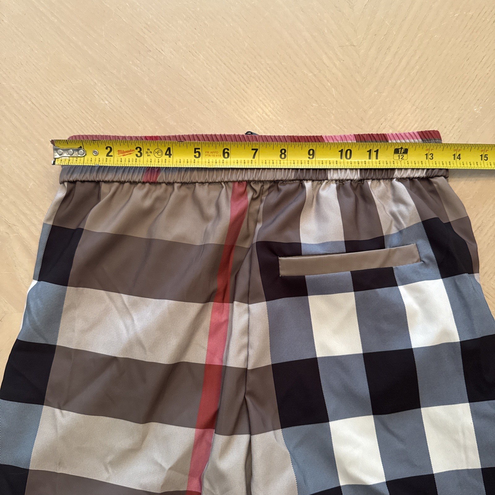 Burberry Boy’s Teens Checker Silk Swim Trunks Draw Shorts Beige Waist Size M