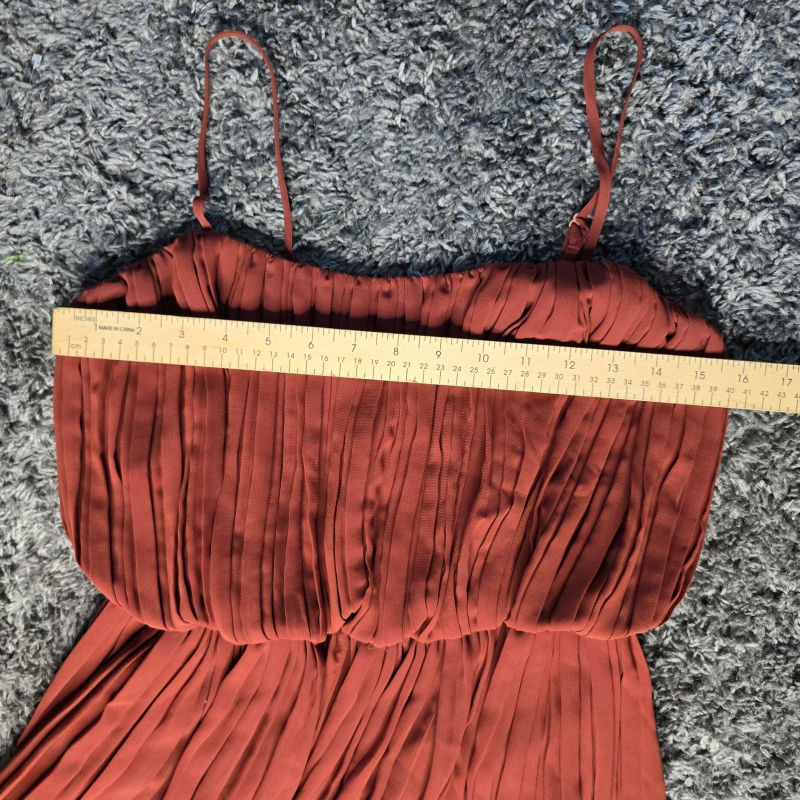 BCBGeneration Rust Pleated High-Low Maxi Dress XS Terracotta Spaghetti Strap