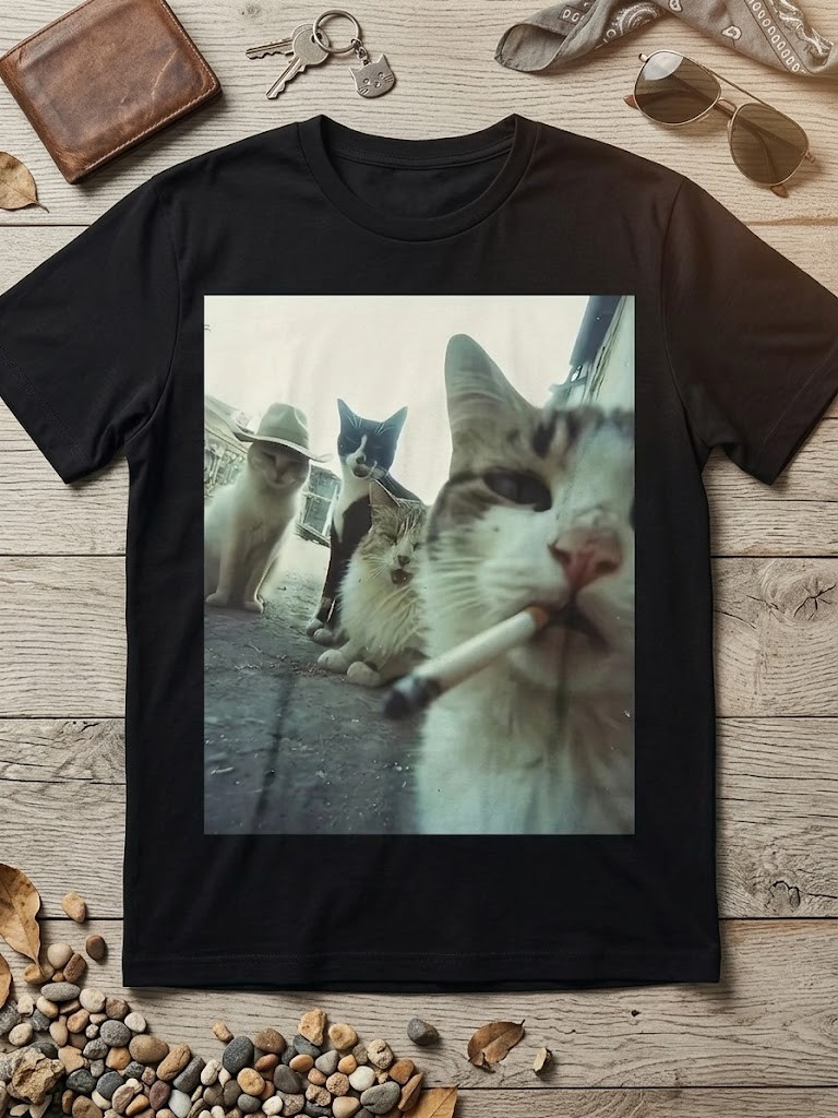 Funny Smoking Cat Meme T-Shirt – Featuring a Smoking Tabby Cat Design